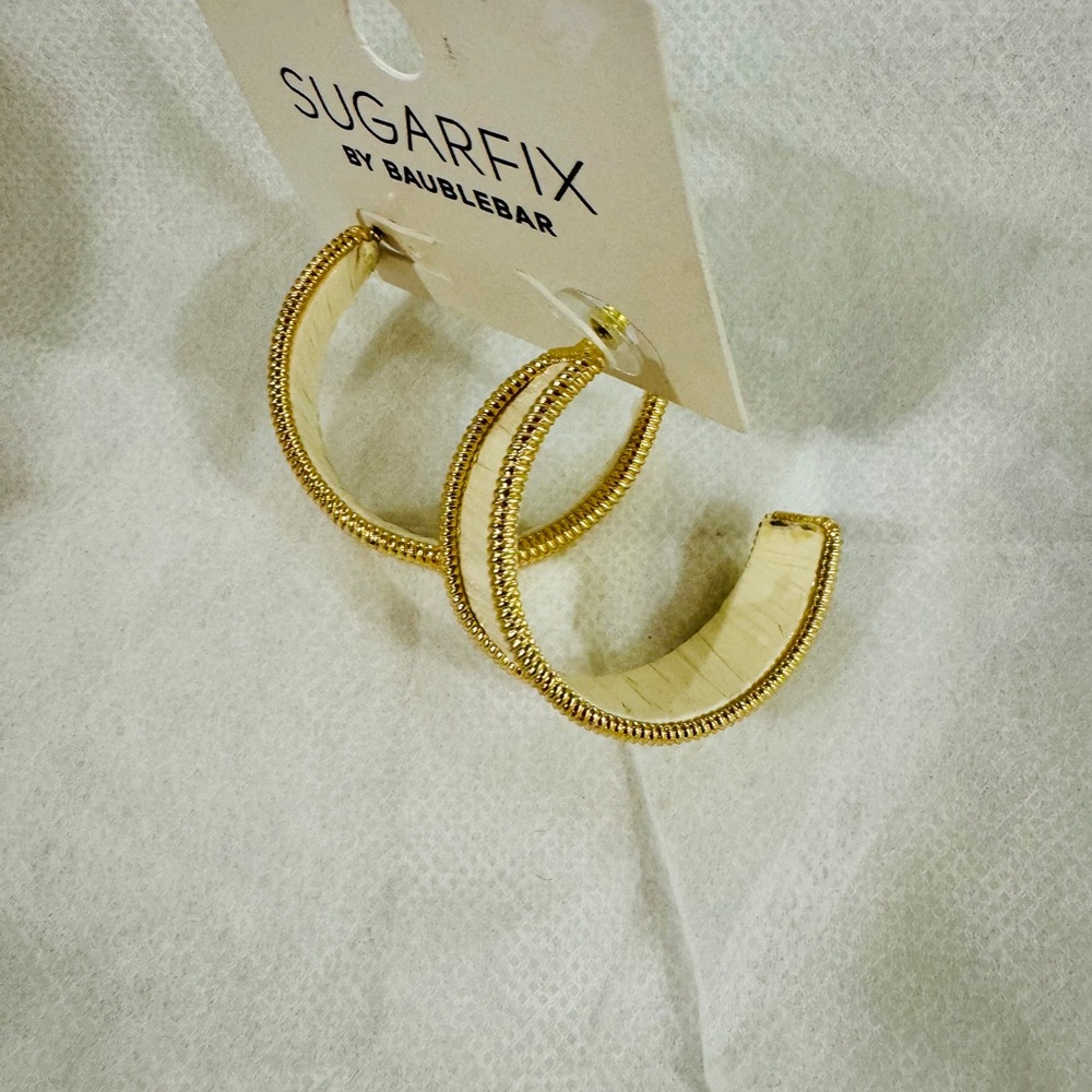Sugarfix by BaubleBar Ivory & Gold Hoop Earrings (NWT) - Picture 2 of 3